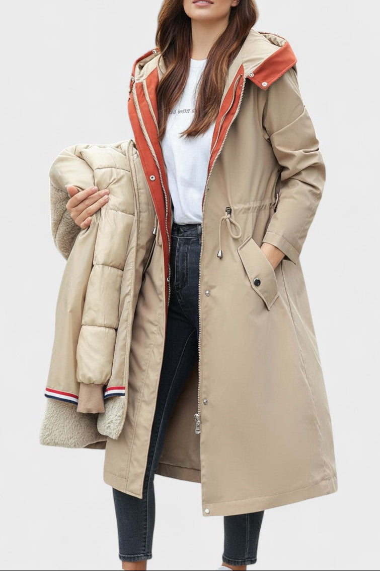 Giada | Cappotto Lungo con Cappuccio e Dettagli Chic